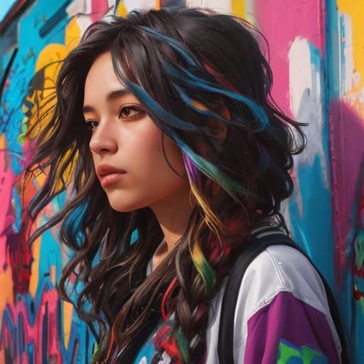 Hispanic Tomboy Portrait Amidst Vibrant Graffiti Art