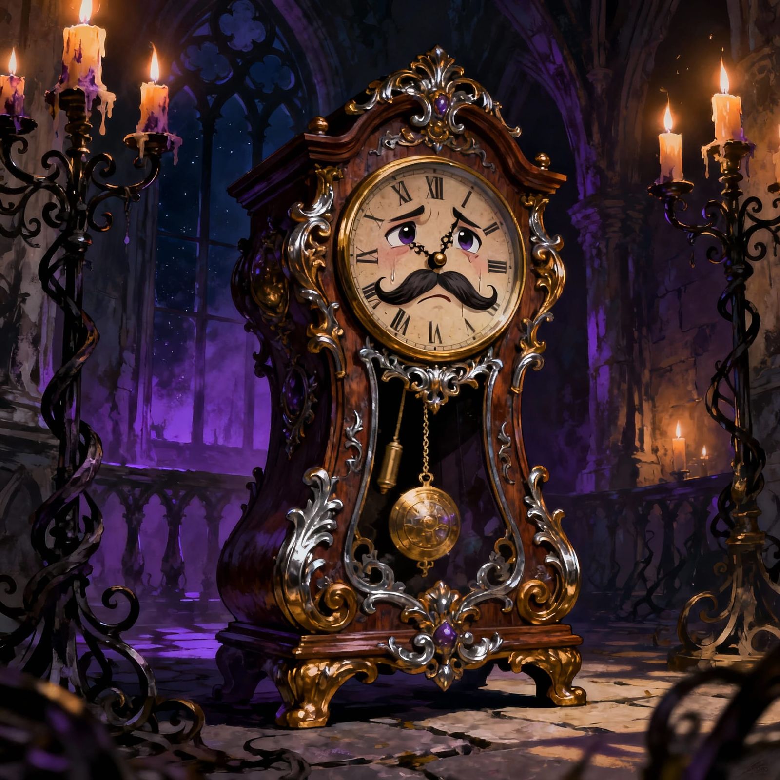 Sad Grandfather Clock in Gothic Castle