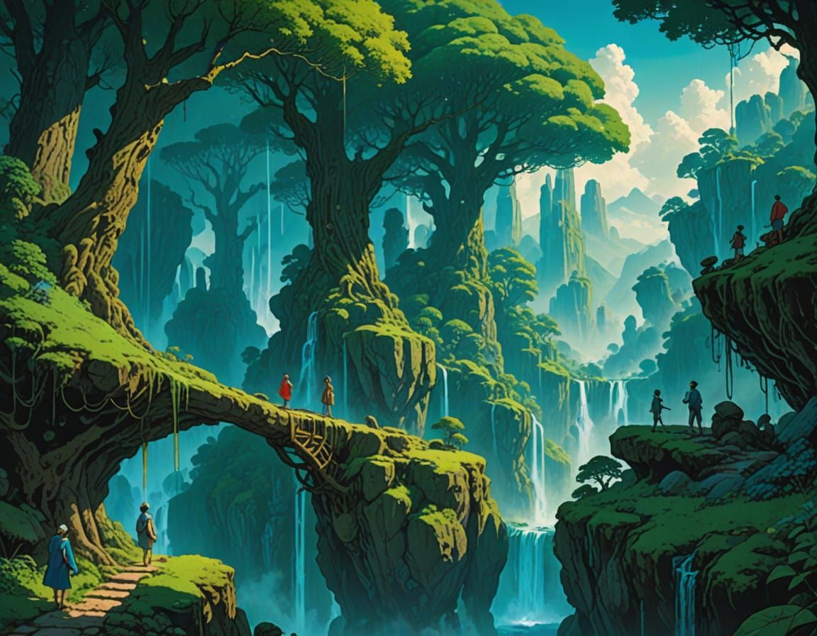 Dreamlike Fantasy Realm with Emerald Hills and Sapphire Wate...