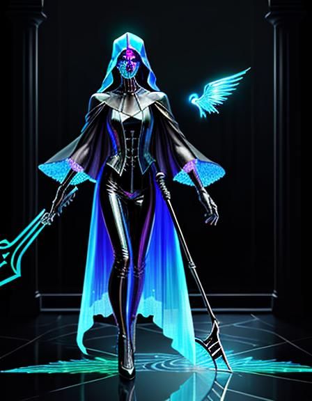 Holographic Grim Reaper with Double Scythe Digital Art