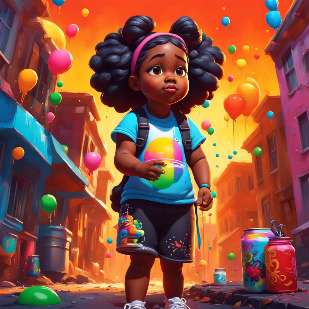Graffiti Art of a Young Black Girl in 3D