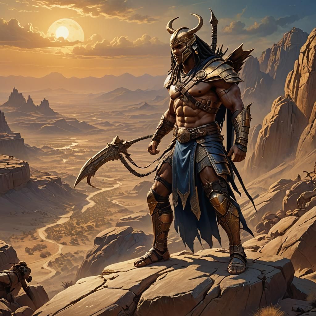 Scorpion King in Mythical Desert Landscape