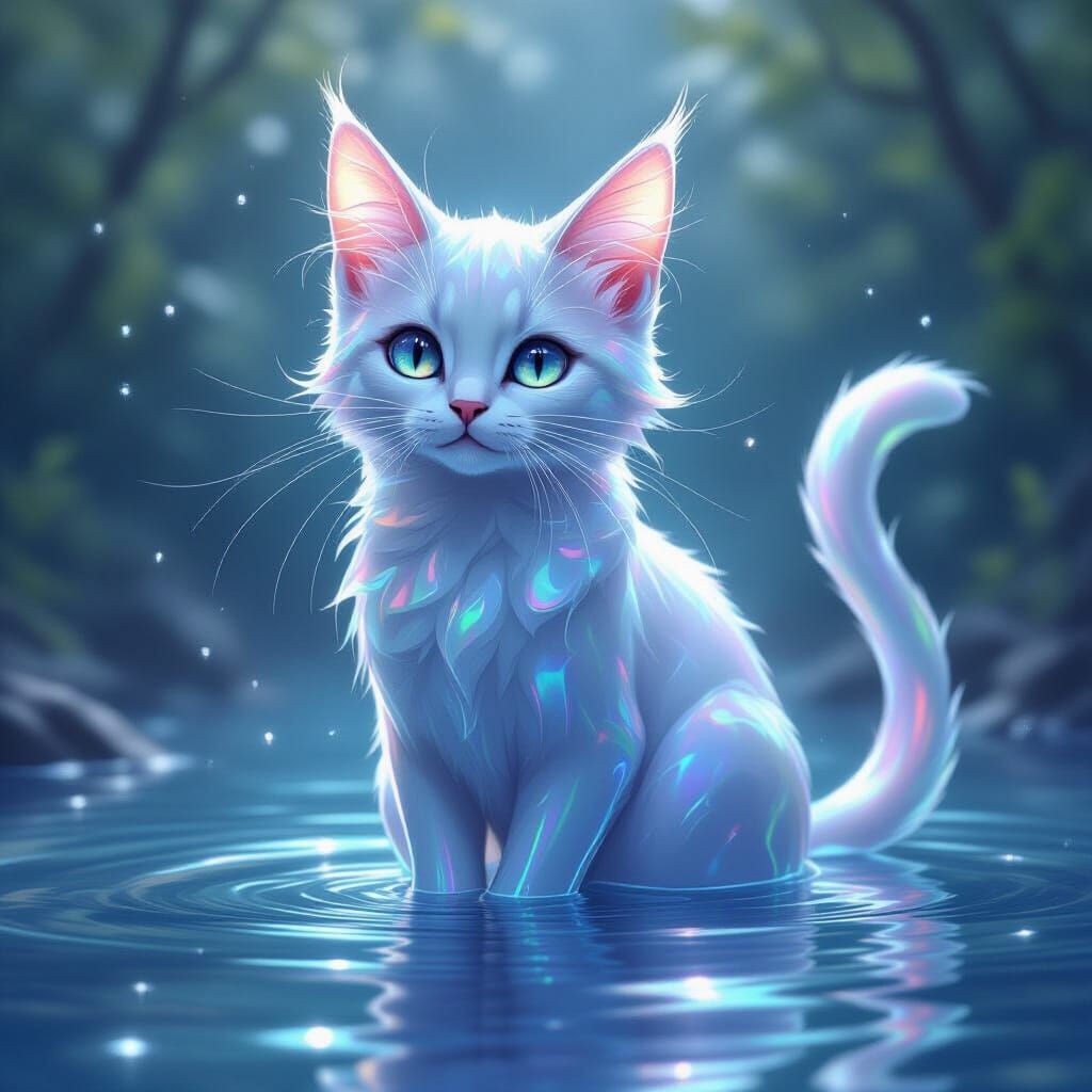 Liquid Iridescent Cat: Dreamlike Digital Art