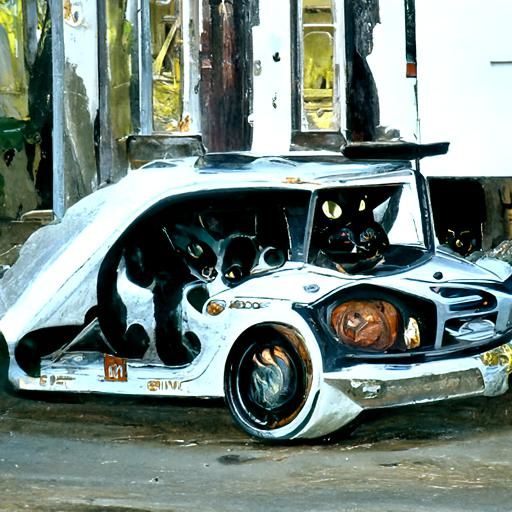 Cat Car in Oil Painting Style