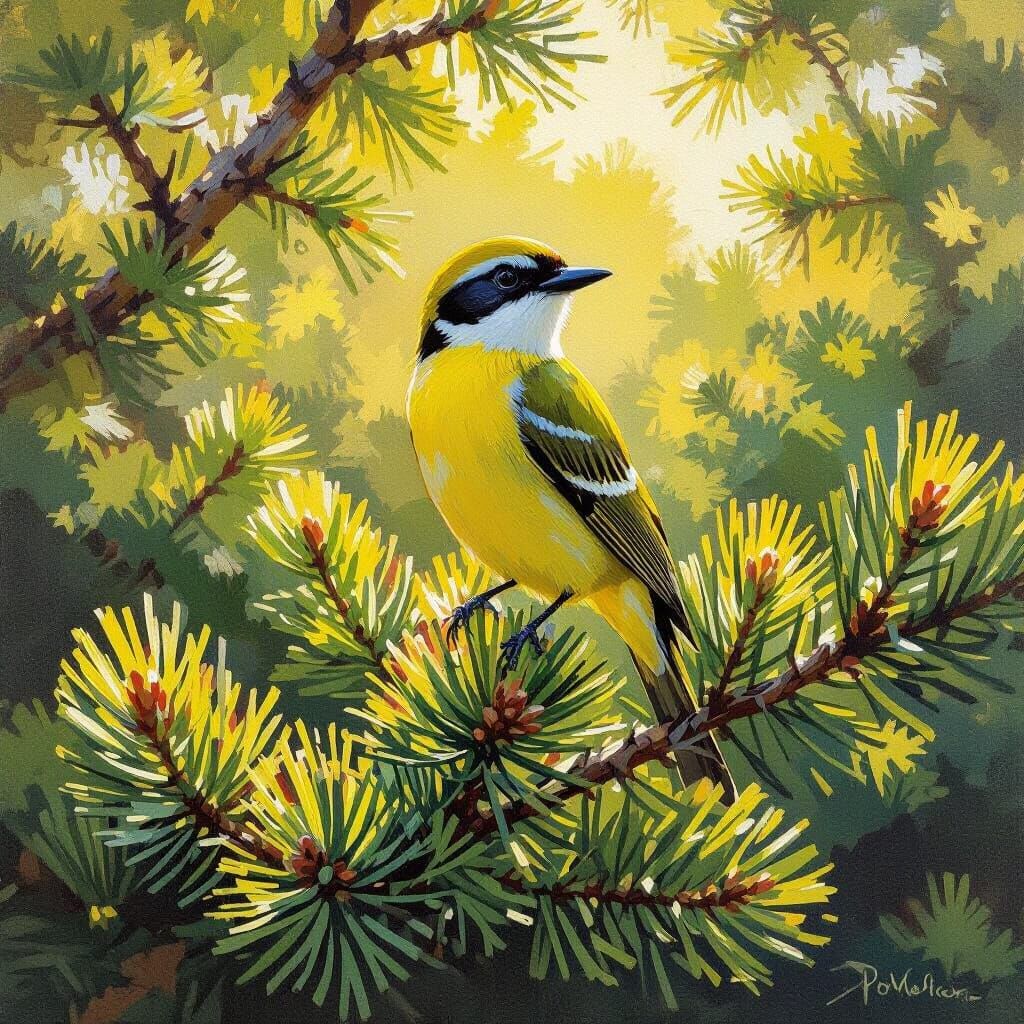 Kiskadee Bird in Impressionistic Texas Yard
