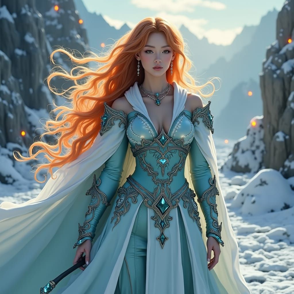 Elemental Goddess Shoots Fire Beam: 3D Anime Art