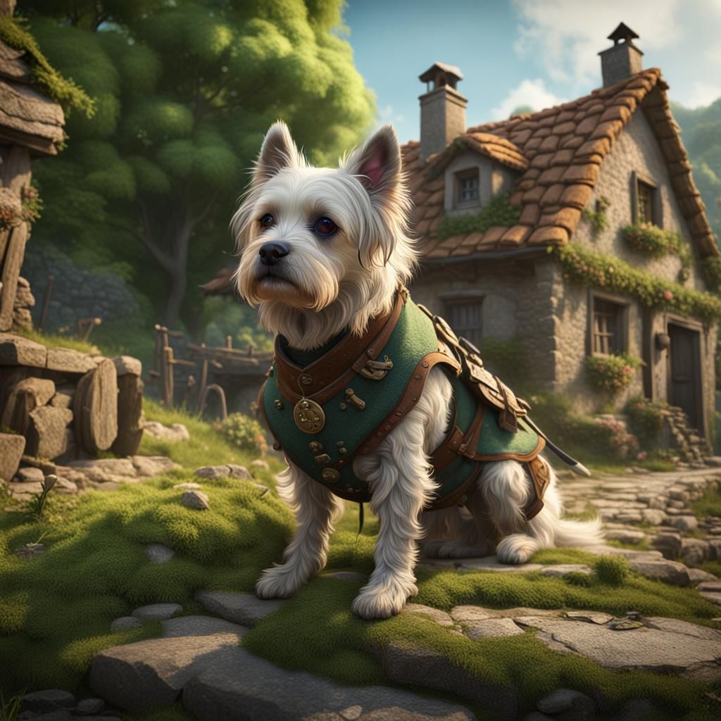 Lovely Shabby Dog in Green Valley Village