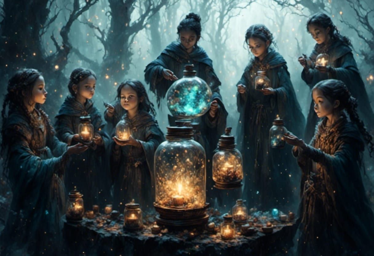 Enchanting Dark Magic Potions with Intricate Details