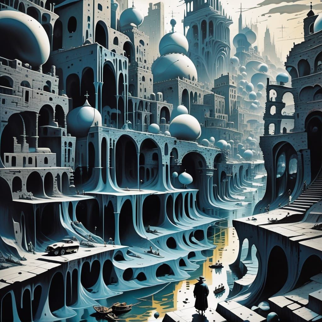 Melting City Dreamscape in Dalí Style