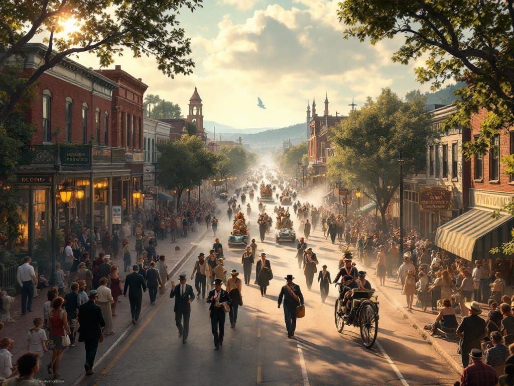 Classic American Parade Scene in Warm Morning Light