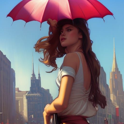 New York Street Scene: Joyful Girl with Umbrella