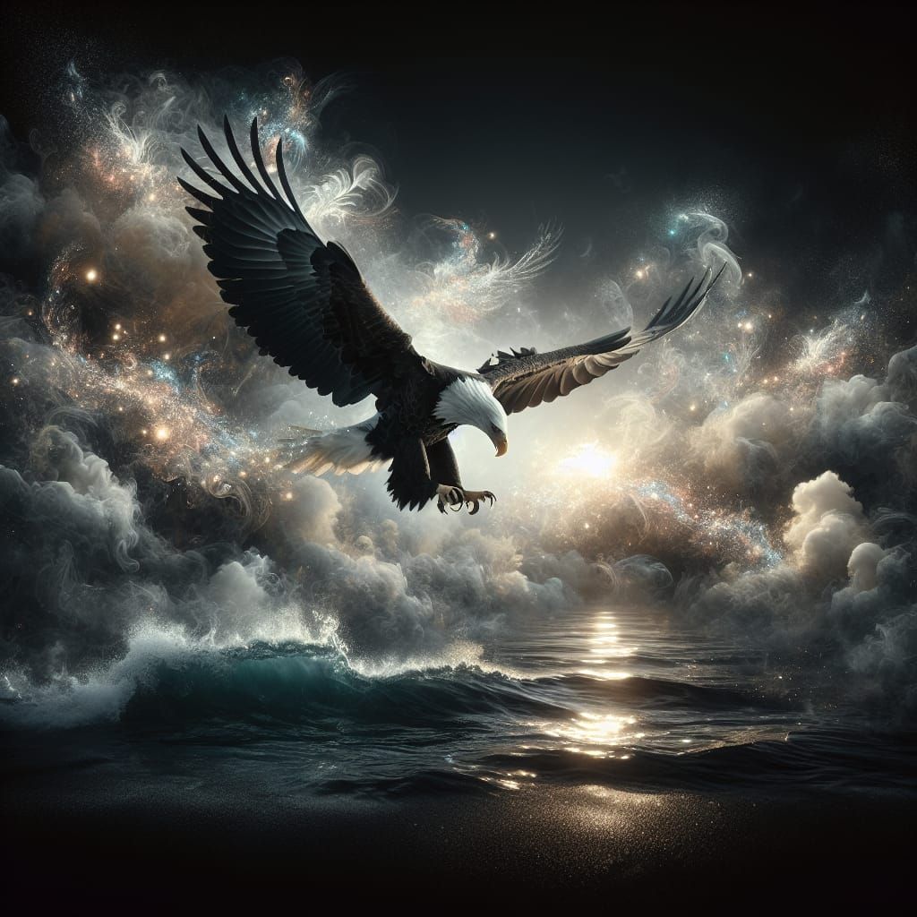 Majestic Eagle Swooping Through Mystical Fog