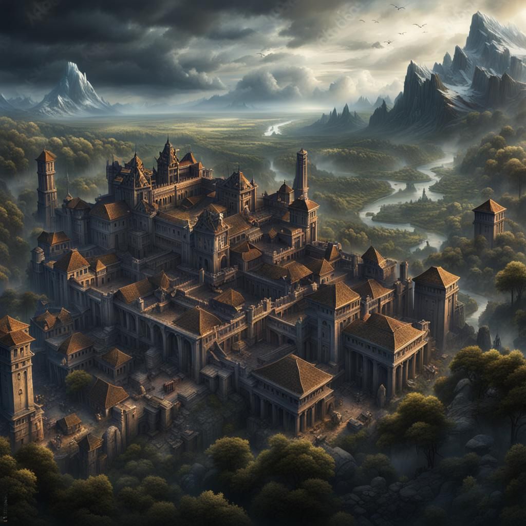 Dark Fantasy Roman Metropolis in Tundra Setting