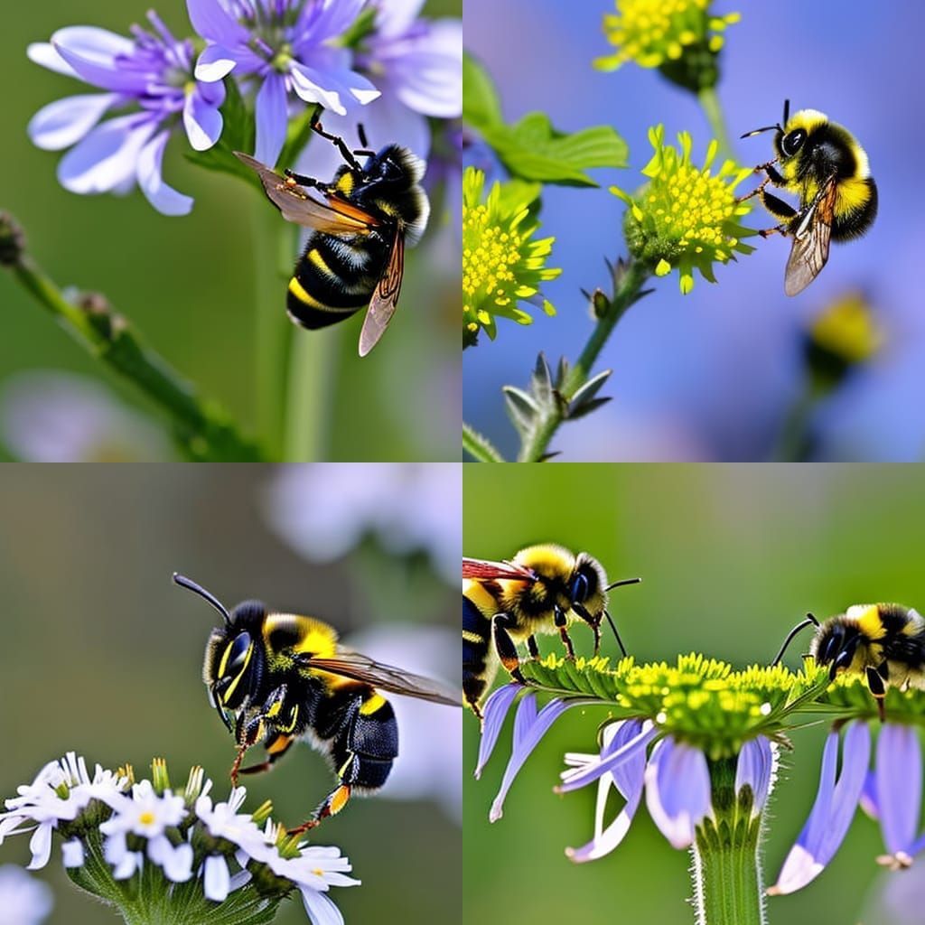 Bumble Bees Collecting Pollen: A Close-Up View
