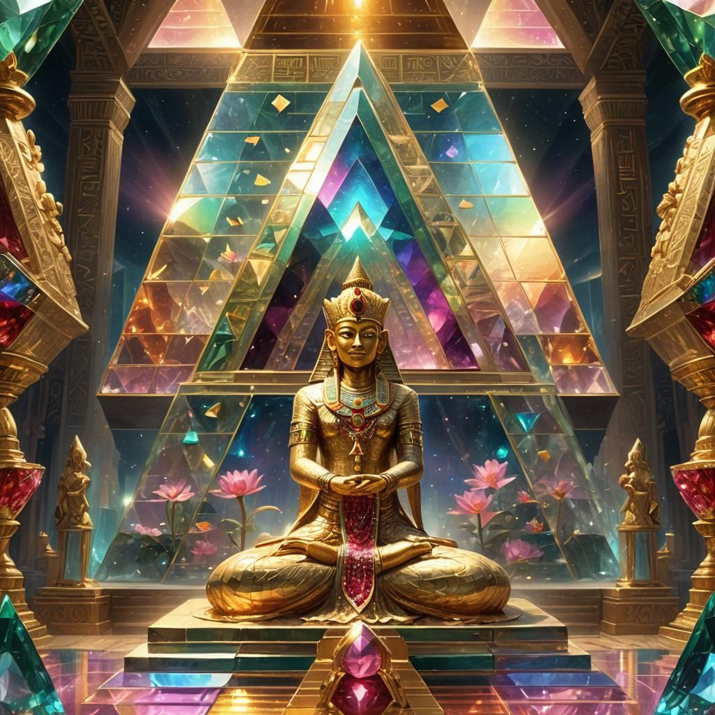 Crystal Pyramid with Praying Priestess Shimmers