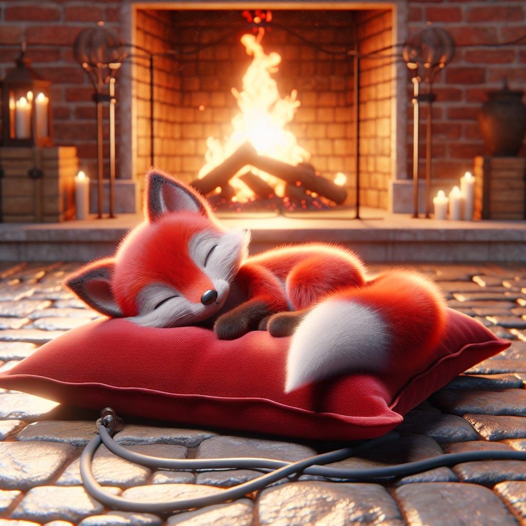 Warm Fox by the Cozy Fireplace