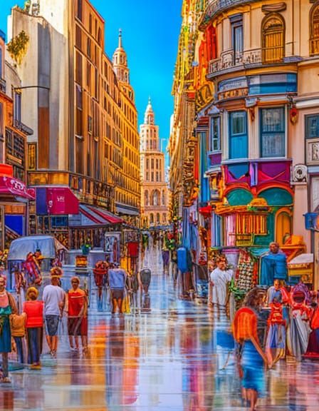 Valencia Street Scene in Prismatic Colors