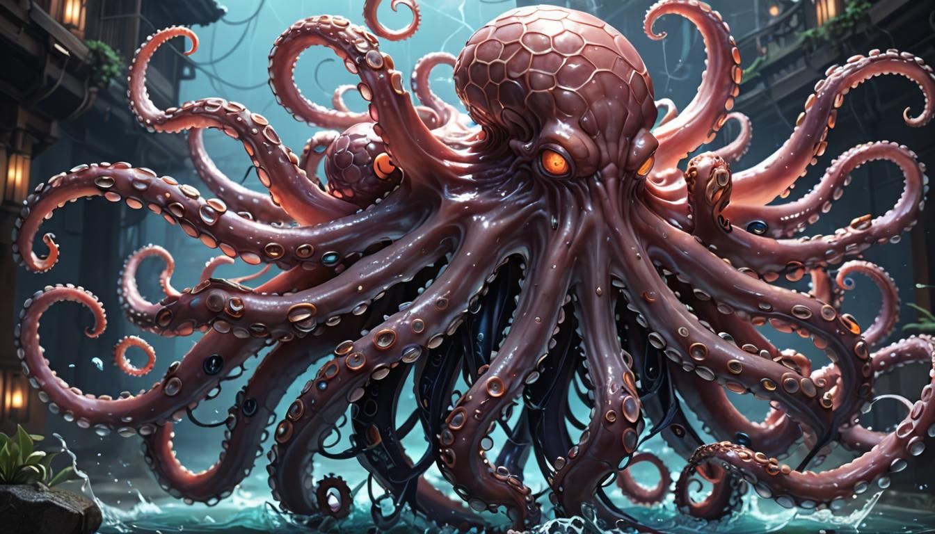 Immortal Octopus in Detailed 3D Anime Art