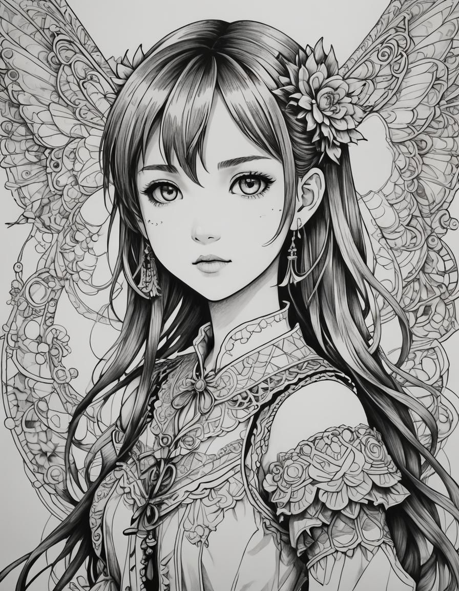 Monochrome Madoka Kaname Zentangle Coloring Sheet