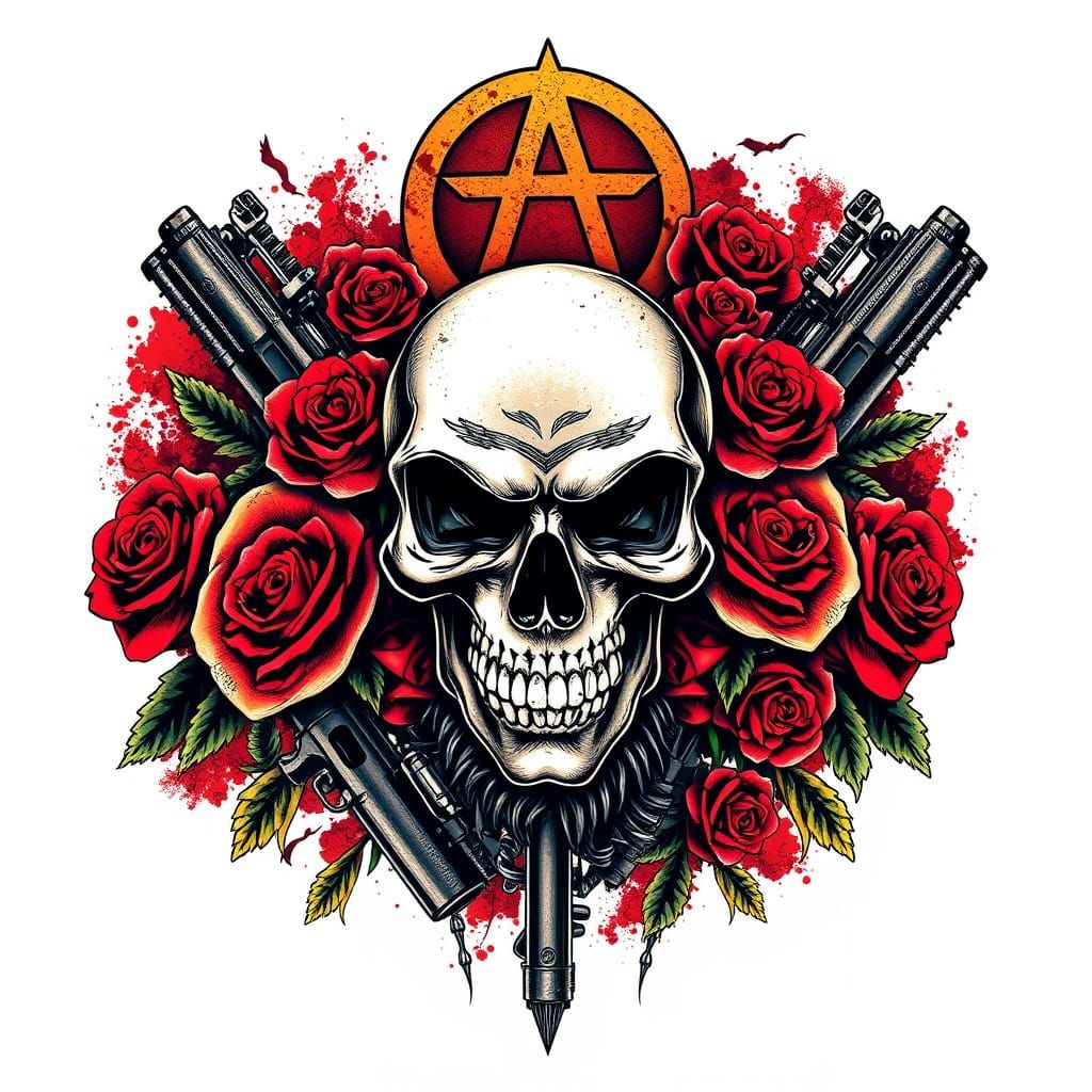 Revolution Style Skull and Rose Flash Tattoos