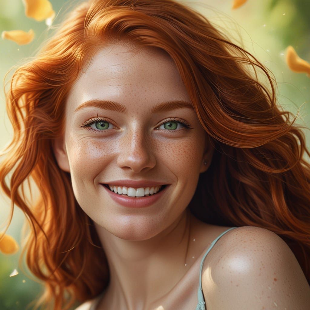 Vibrant Oil Portrait of a Smiling Redhead