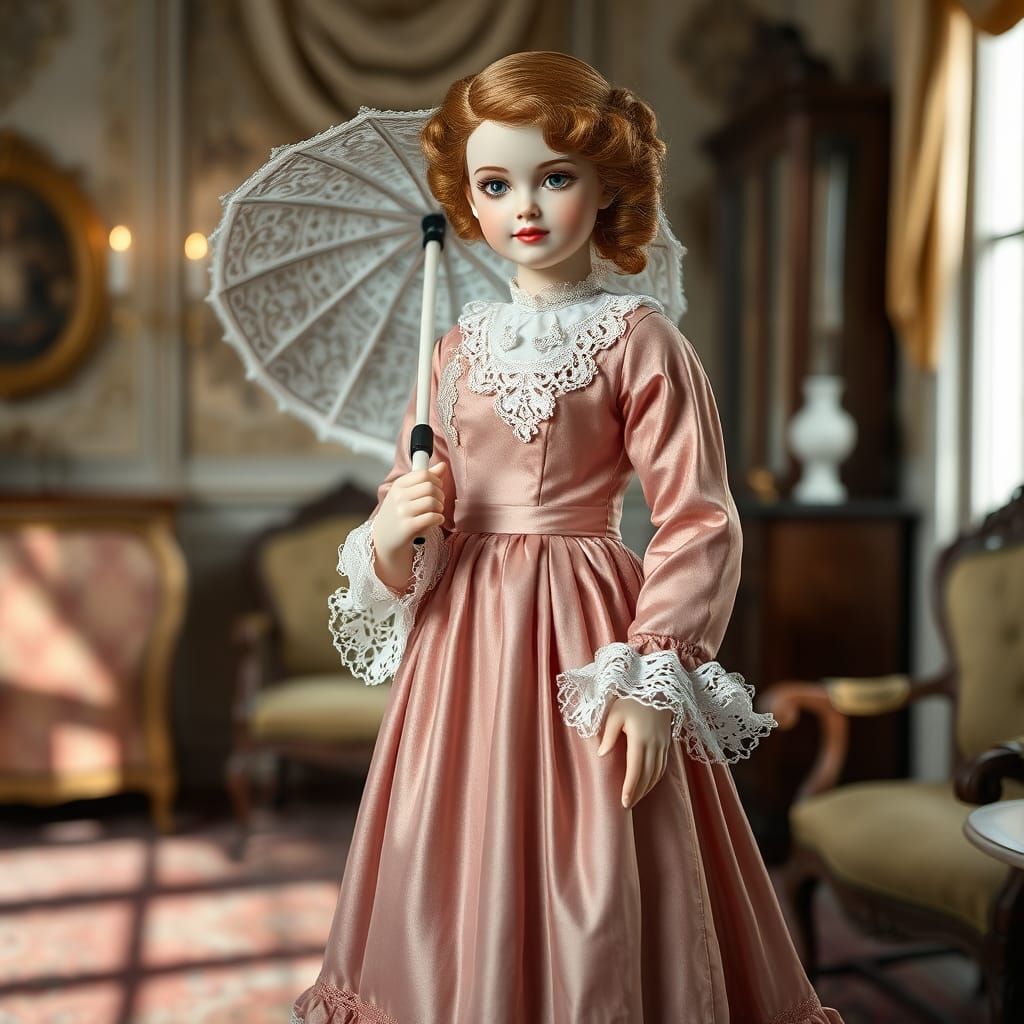 A standing Victorian-era porcelain doll