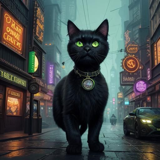 Black Cat in Fantasy Cityscape Concept Art