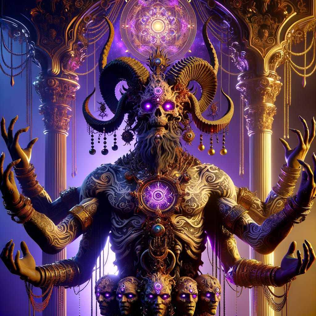 Mythical Four-Armed Humanoid in Art Nouveau Style