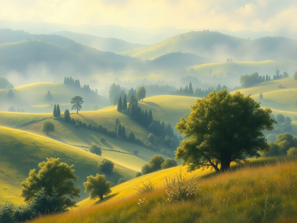 Idyllic Landscape Painting in Impressionist Style