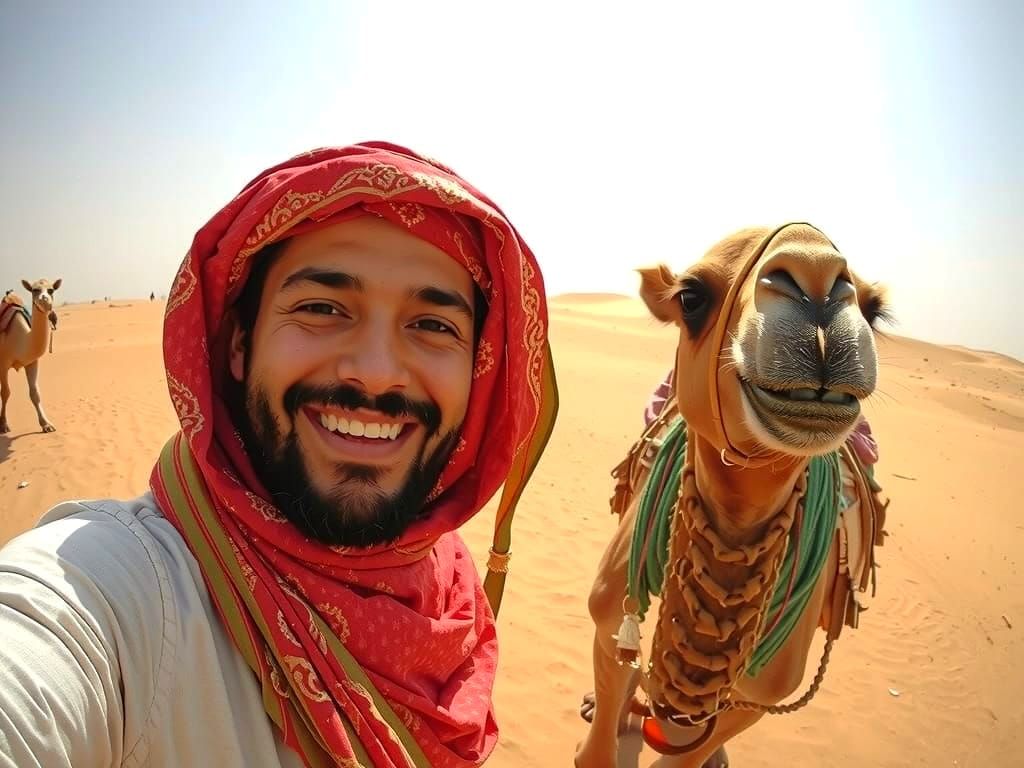 Bedouin and Camel Selfie in the Desert