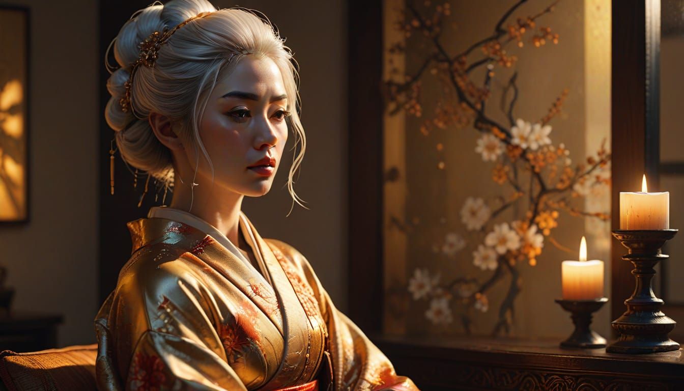 Geisha in Candlelight: A Detailed 3D Render