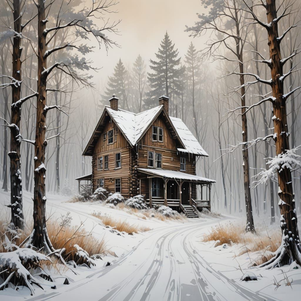 Dreamy Cabin Scene in a Blizzard