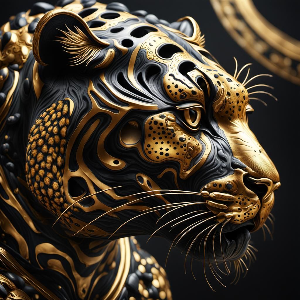 Black and Gold Porcelain Extraterrestrial Leopard Tiger