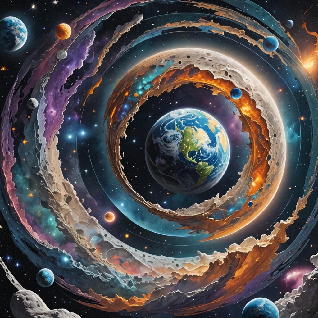 Holographic Astral Illustration of Earth and Moon