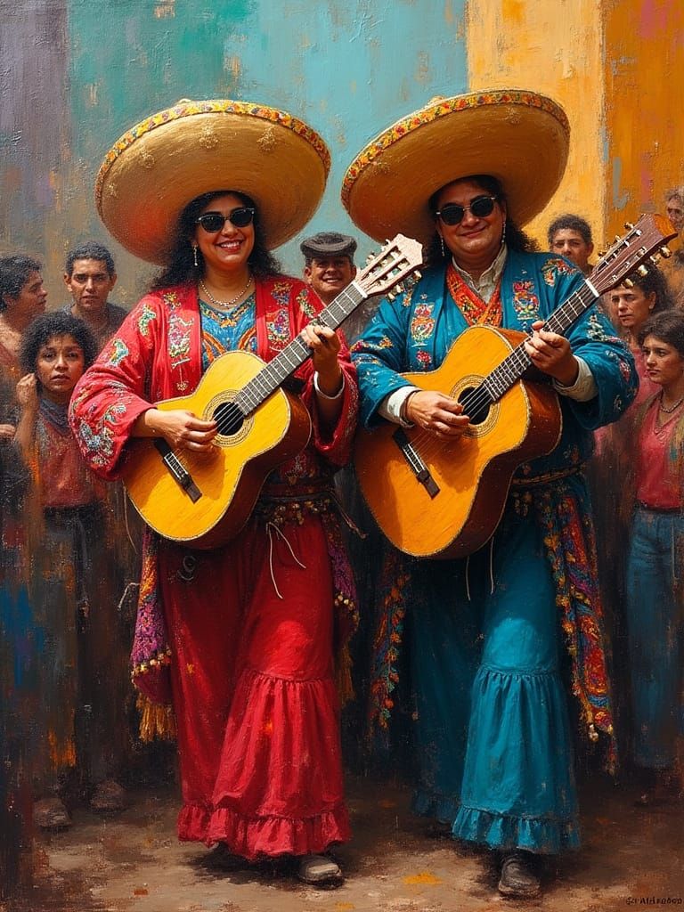 Mexican Festival Scene in Oil Painting Style