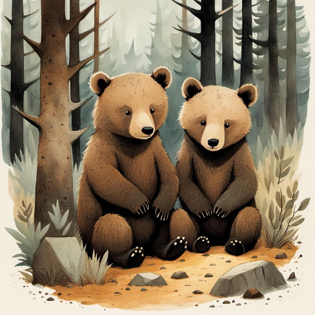 Cute Bear Cubs Storybook Illustration
