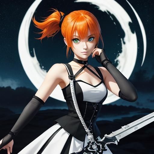 Anime Girl with Keyblade Against Night Sky