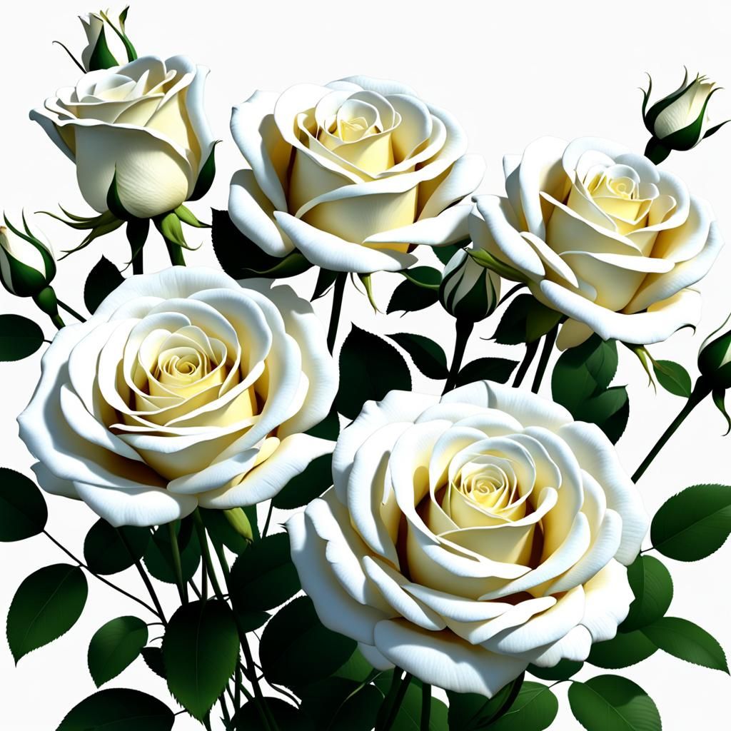 Hyperrealistic 3D Bouquet of White Roses