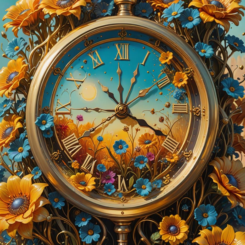 Surreal Clockscape in Vibrant Oil Painting