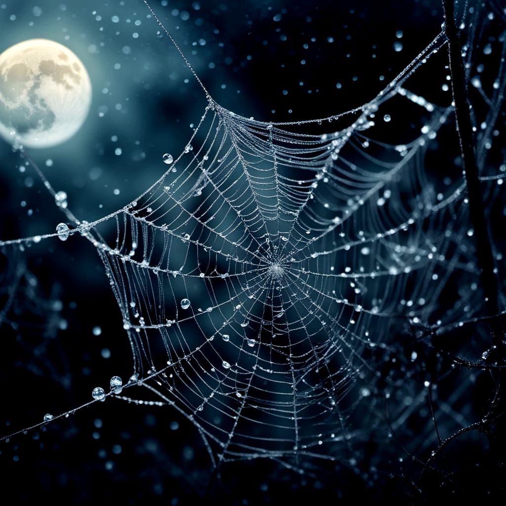Crystallized Cobweb Silhouette in Moonlight
