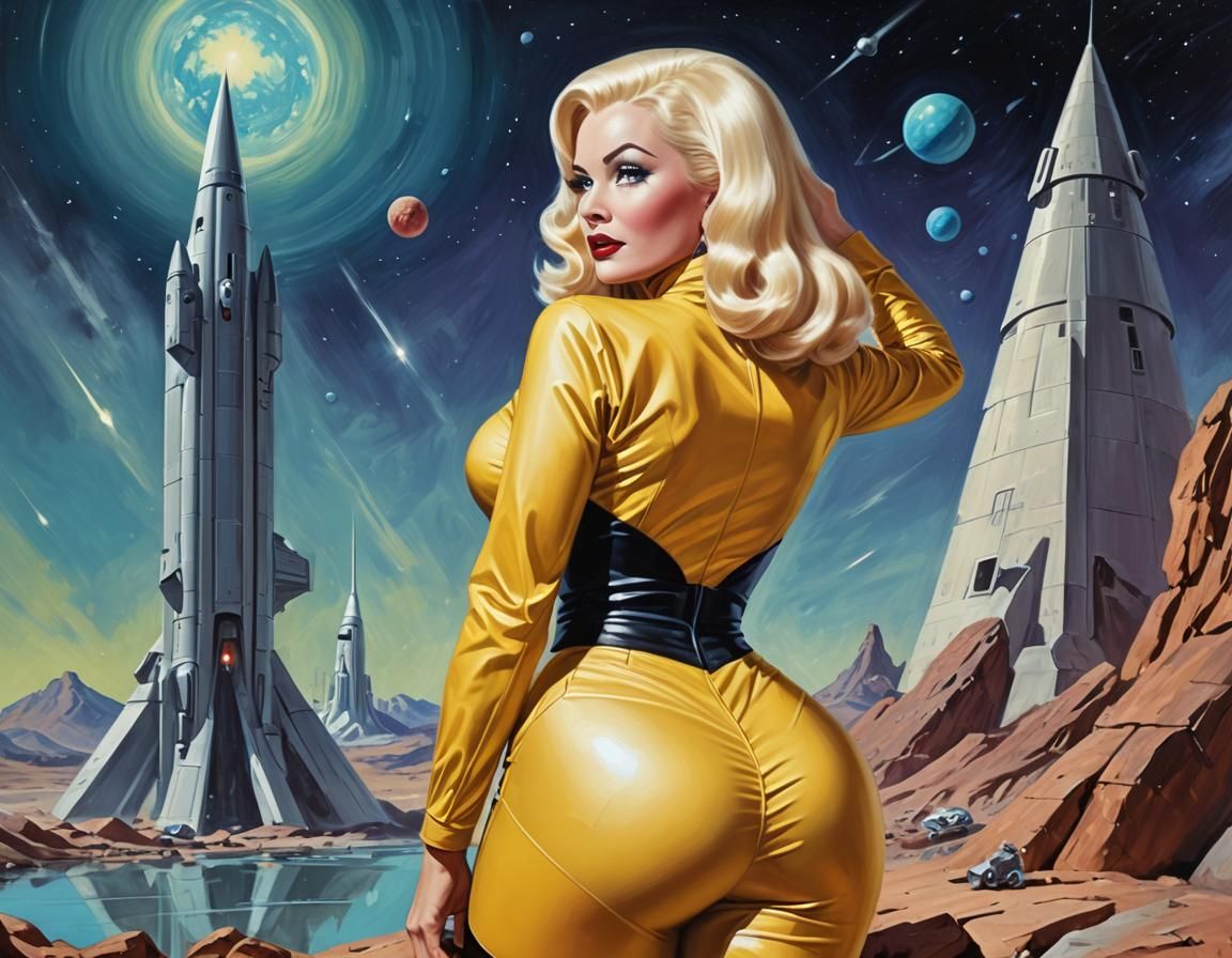 Retro Space Opera Pinup in Digital Painting Style