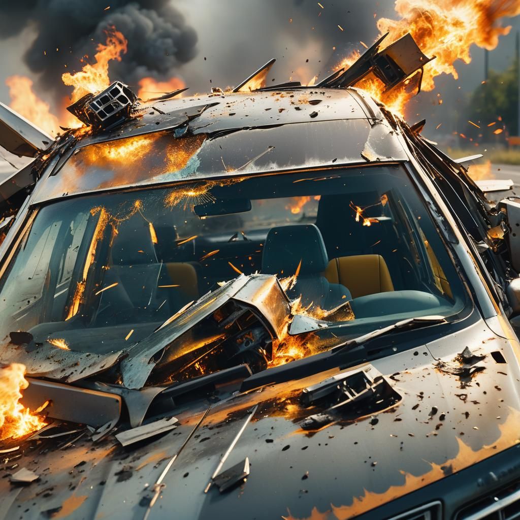 Plane Crash Through Windshield: Cinematic Film Still