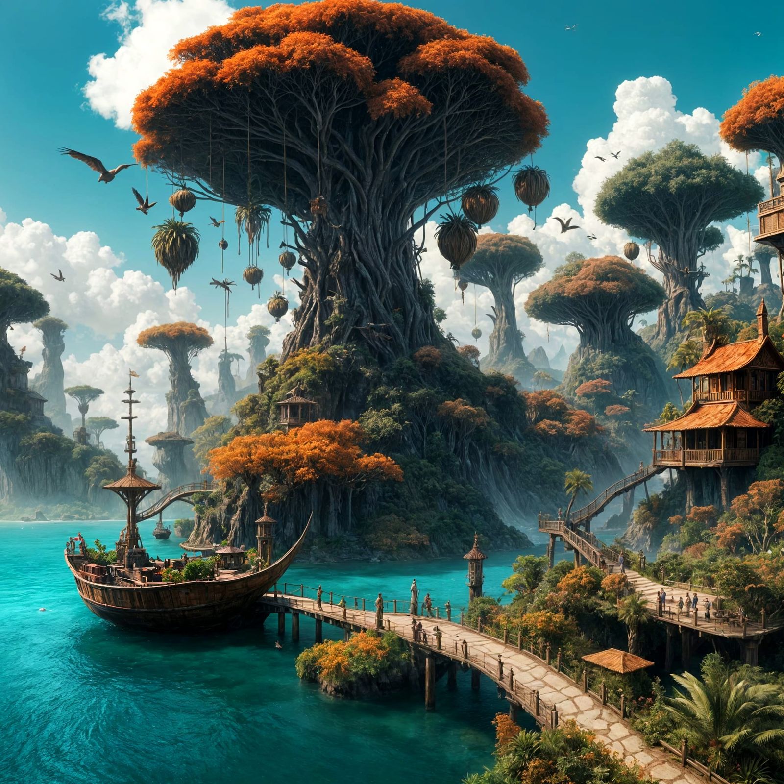 Vibrant Tropical Fruit Island in Fantastical Detail