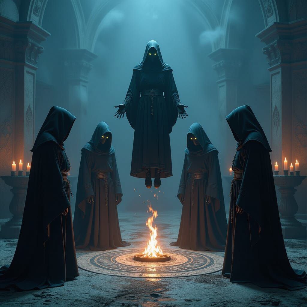 Mystical Ritual Scene in Dark Biomechanical Style