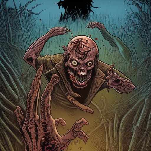Zombie Emerges from Grave: Comic Book Art