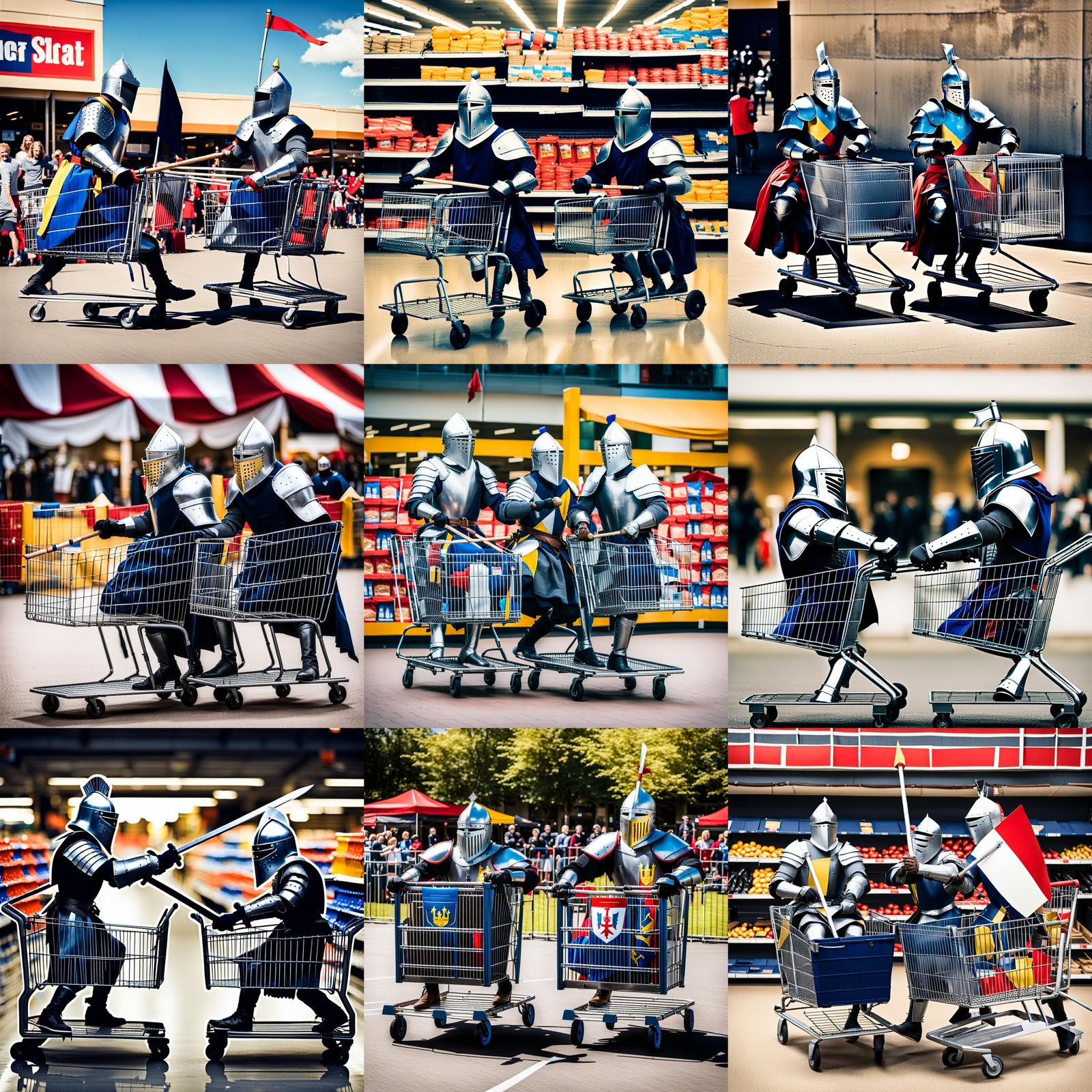 Knights Mock Jousting in Shopping Carts