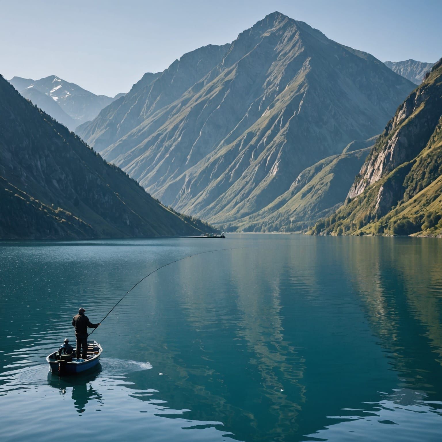 Fisherman Battles Giant Fish on Mountain Lake