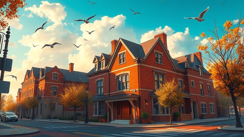 Stately Brick Townhouse on Bustling City Street