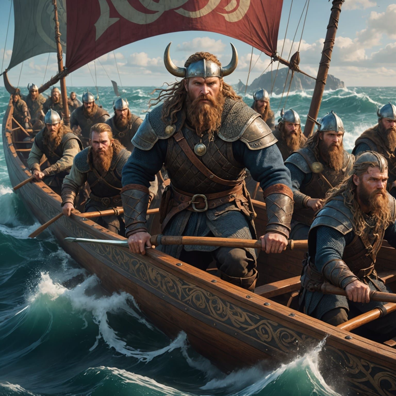 Viking Longboat on a Fierce Ocean: Digital Art