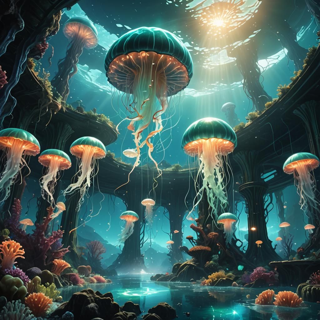 Glowing Sub Ocean Landscape in Digital Matte Painting